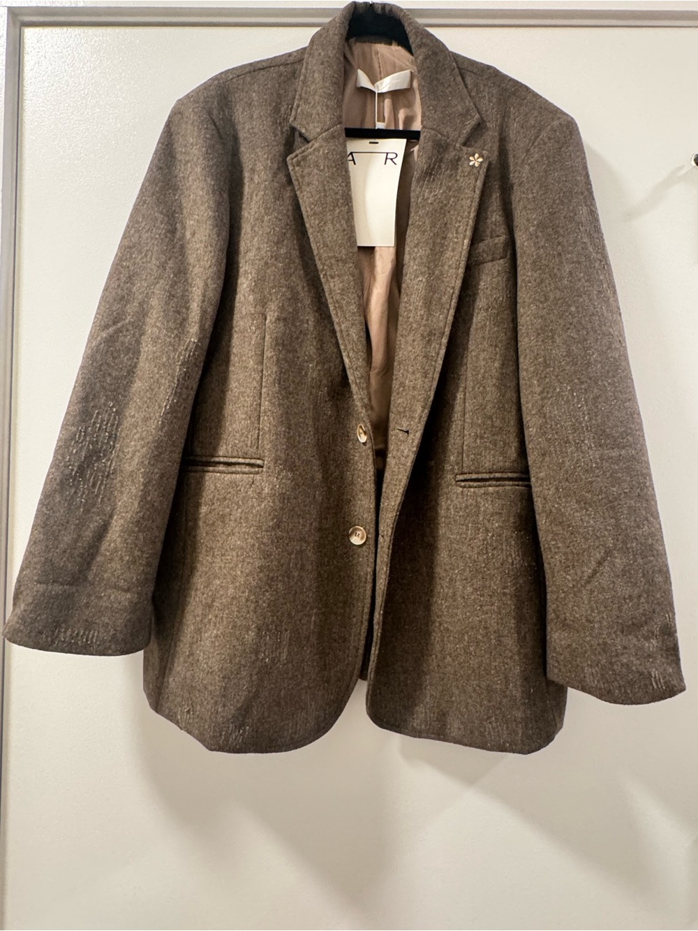 Womens Oversized Brown Wool Blend Blazer Jacket